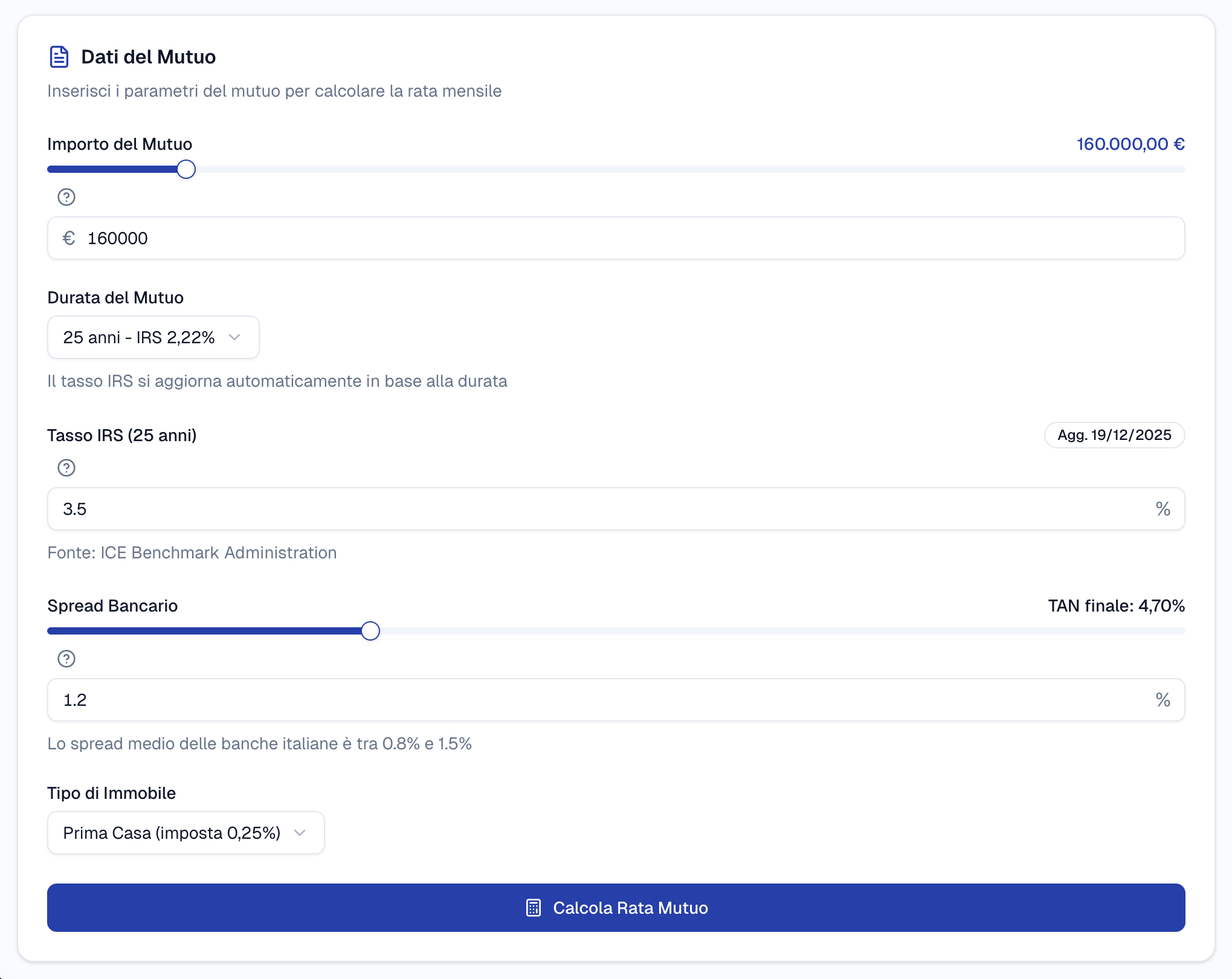 Interfaccia del calcolatore - inserimento dati