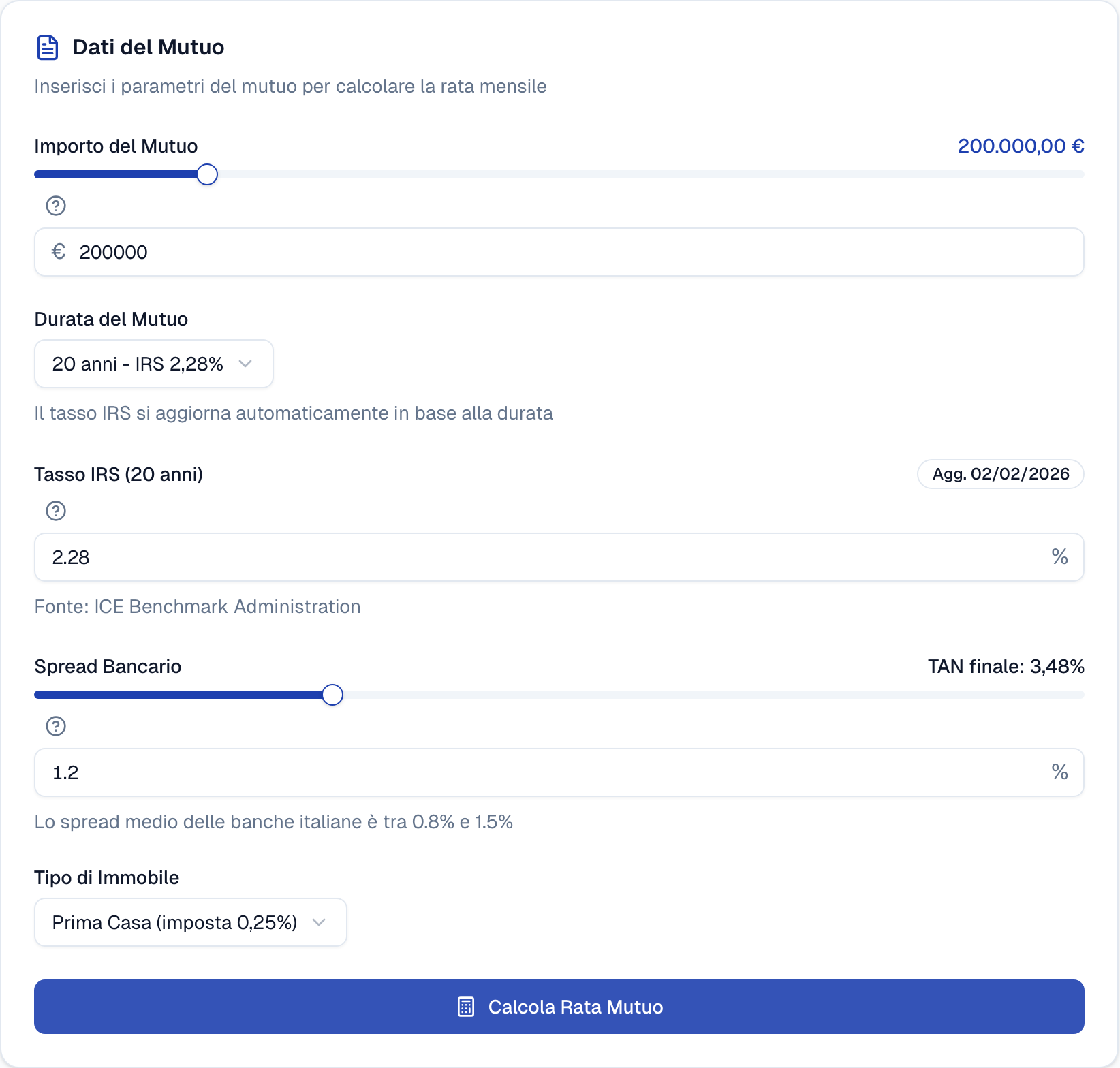 Interfaccia del calcolatore - inserimento dati